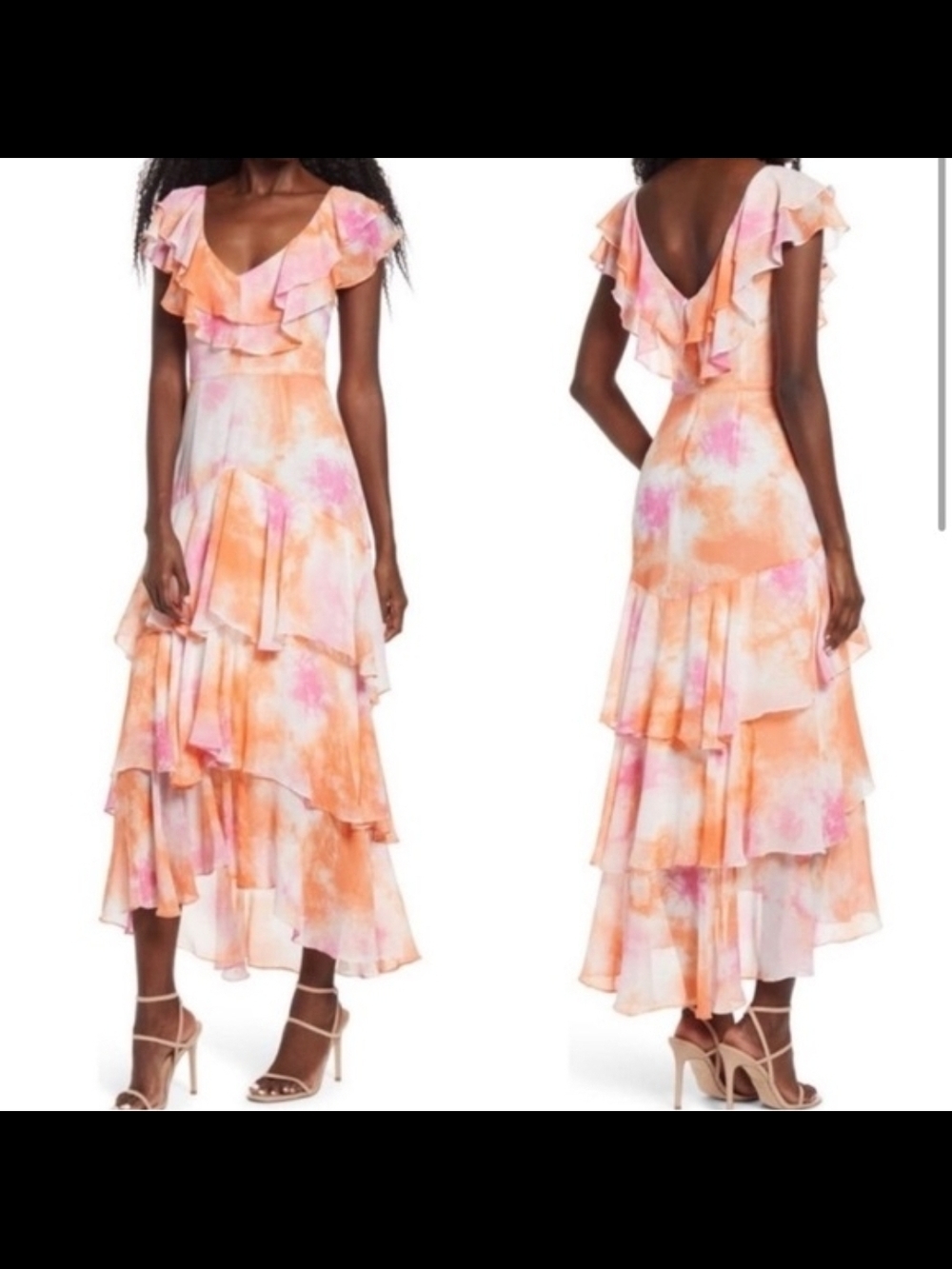 Wayf Chelsea Tiered Ruffle Maxi Dress Passion Tie Dye Orange & Pink - Picture 4 of 4